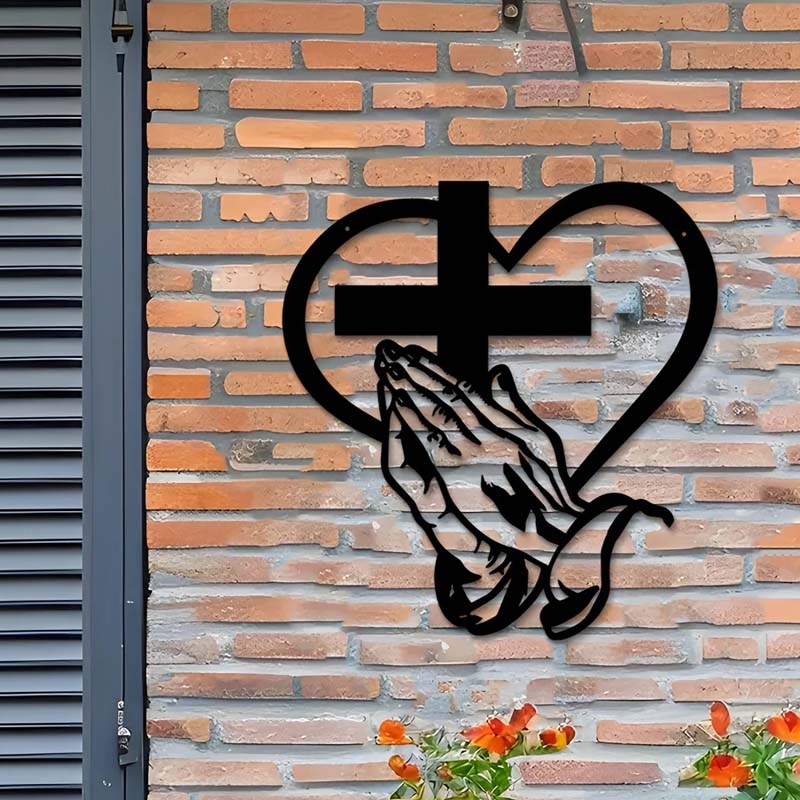 Décoration murale chrétienne élégante en forme de cœur et de croix