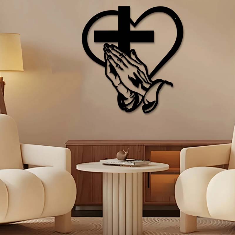 Décoration murale chrétienne élégante en forme de cœur et de croix