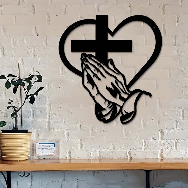 Décoration murale chrétienne élégante en forme de cœur et de croix