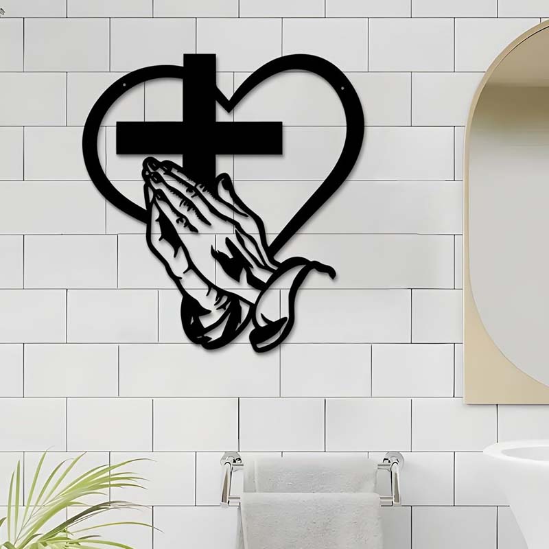 Décoration murale chrétienne élégante en forme de cœur et de croix