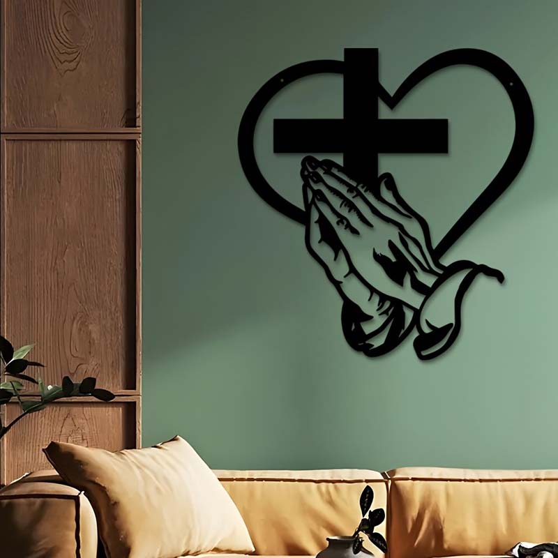 Décoration murale chrétienne élégante en forme de cœur et de croix