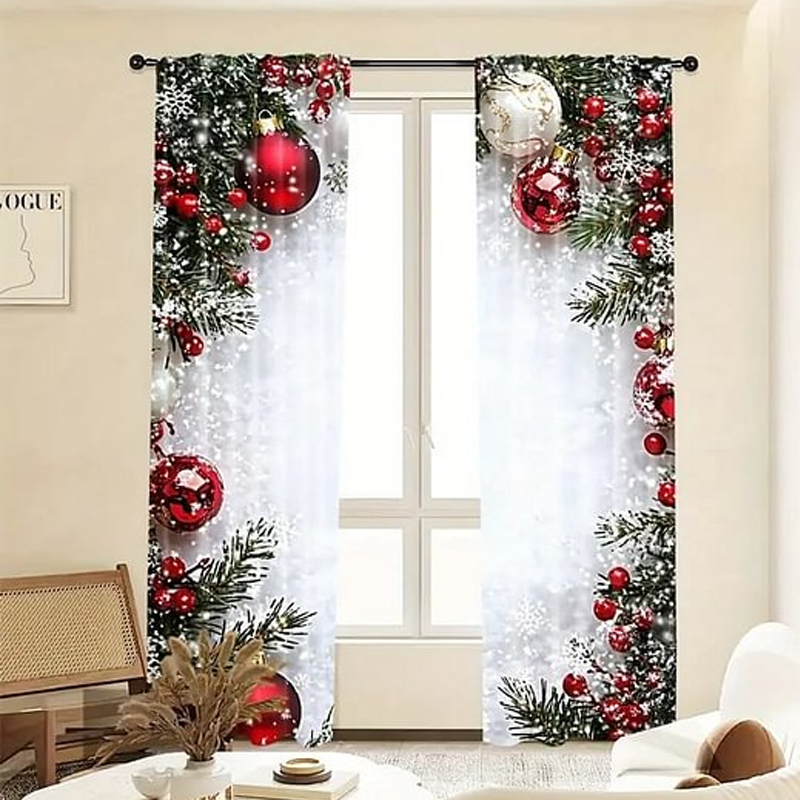 🔥50% DE RÉDUCTION !✨Lot de 2 Rideaux de Noël🎄Motifs Festifs, Installation Facile sur Tringle Standard, Entretien en Machine Simple🏠