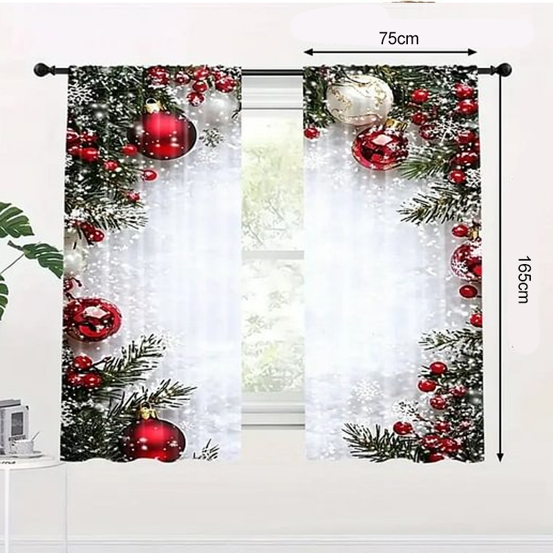 🔥50% DE RÉDUCTION !✨Lot de 2 Rideaux de Noël🎄Motifs Festifs, Installation Facile sur Tringle Standard, Entretien en Machine Simple🏠