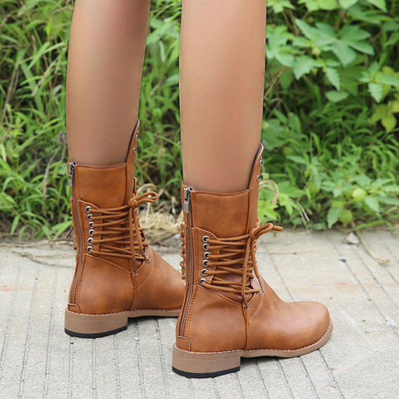 Bottines à Lacets à Talon Bas et à Bout Rond pour Femmes