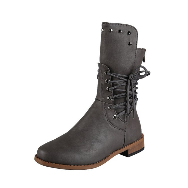 Bottines à Lacets à Talon Bas et à Bout Rond pour Femmes