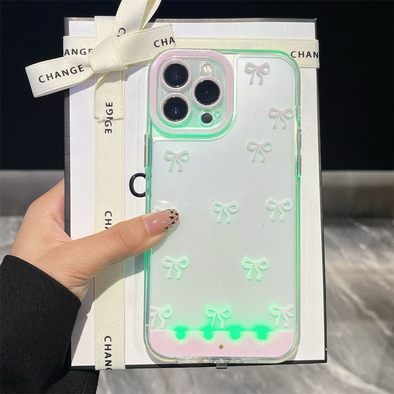 📱 50% DE RÉDUCTION ! ✨ Coque Téléphone LED Best-Seller – Notifications Lumineuses, Design Nœud Papillon & TPU Souple – Antichoc, Découpes Précises – Compatible iPhone – Blanc et Rose 💡🎀