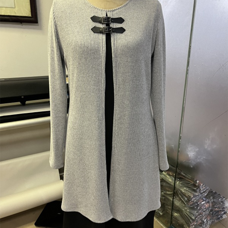 🔥50 % de réduction✨Robe deux-pièces fausse A-line mi-longue🌸Silhouette flatteuse, texture côtelée & détails en simili cuir👗