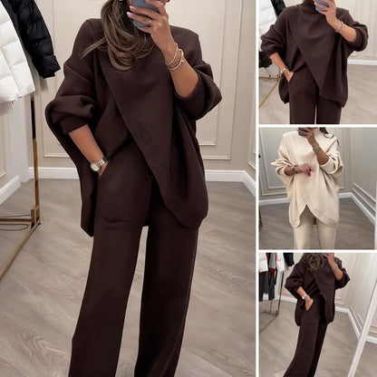 🔥Ensemble 2 pièces femme👚Pull asymétrique + pantalon large, coupe ample et tissu doux, ultra confortable✅Livraison gratuite