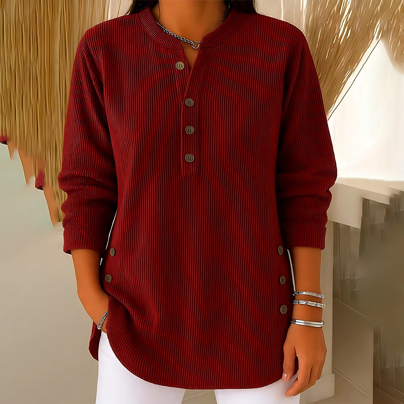 👗👚Hauts Henley en velours côtelé boutonnés pour femmes：chic et flatteur pour tous les looks📢50% DE RÉDUCTION✨