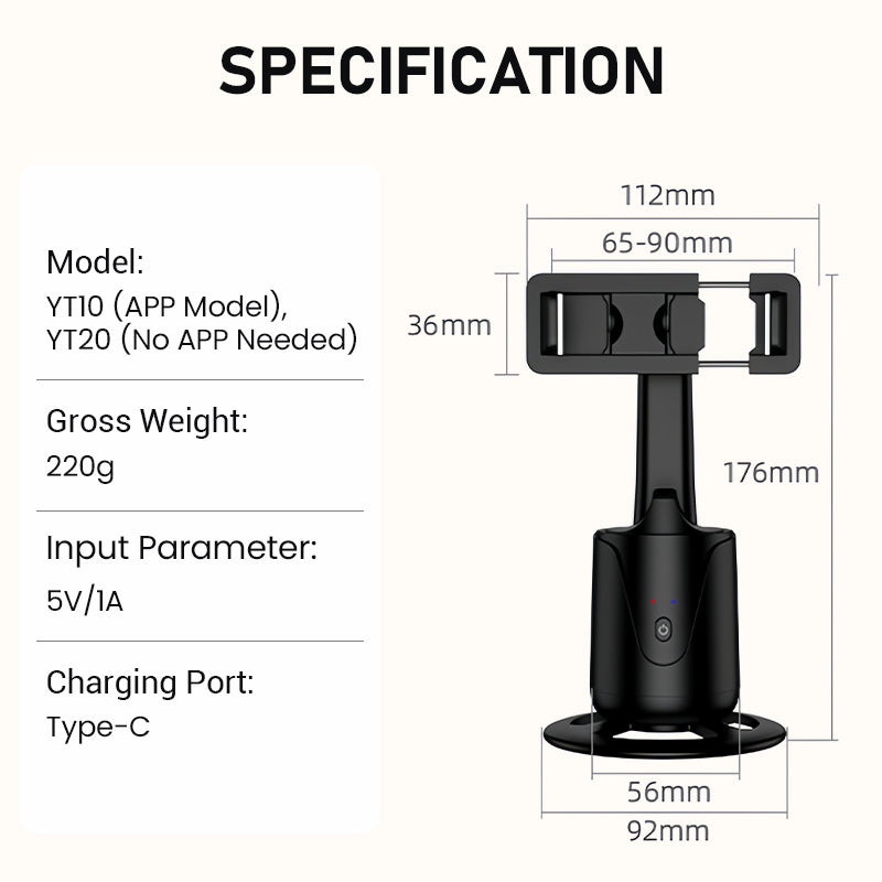 Support portable pour téléphone avec suivi automatique à 360°