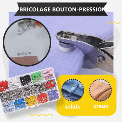 🧵 Kit Boutons-Pression DIY — 100 Jeux Multicolores, Cuivre & Fer, Pince Incluse + Boîte de Rangement, Couture & Réparation ✨