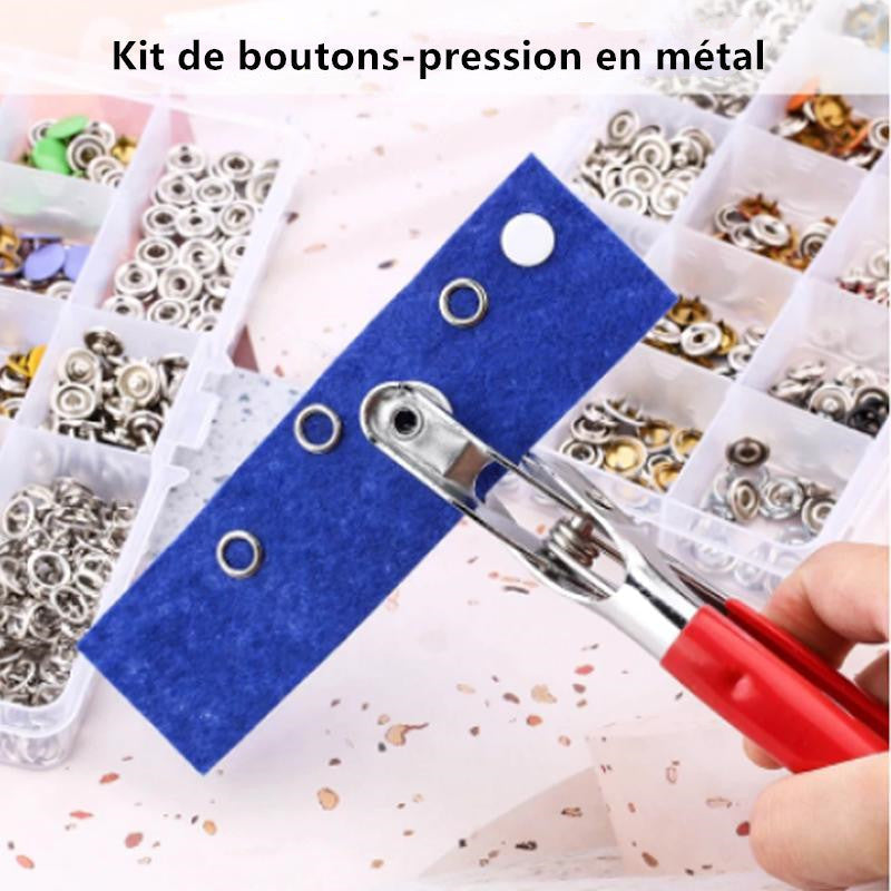 🧵 Kit Boutons-Pression DIY — 100 Jeux Multicolores, Cuivre & Fer, Pince Incluse + Boîte de Rangement, Couture & Réparation ✨