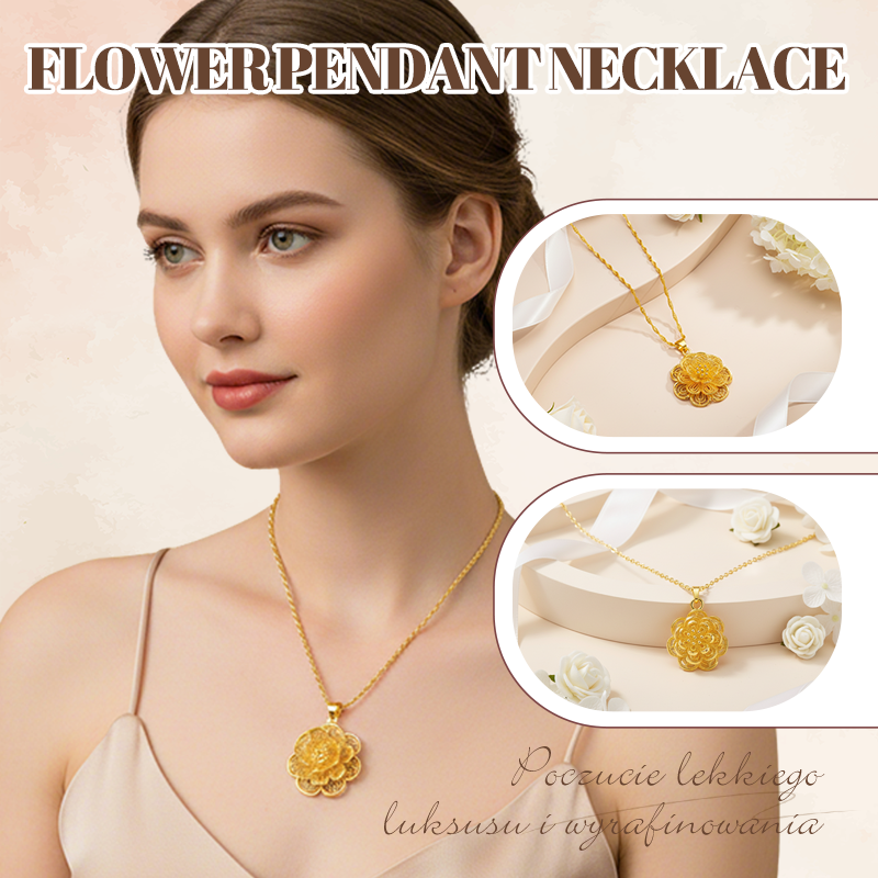 Collier élégant à pendentif fleur en ton doré
