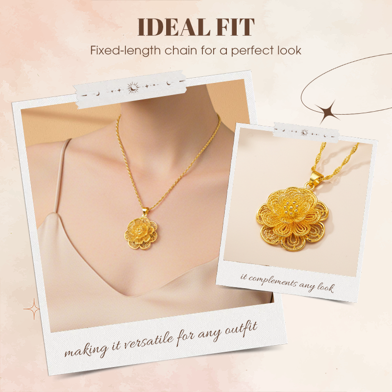 Collier élégant à pendentif fleur en ton doré