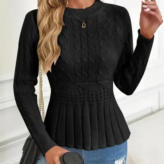 Pull à Col Rond en Grosse Maille avec Bas Péplum pour Femme