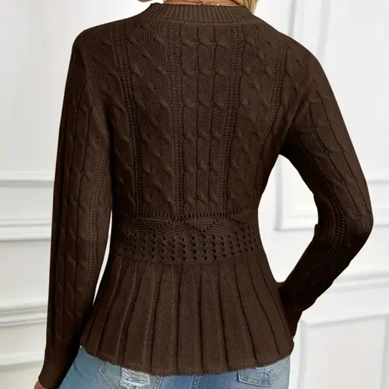 Pull à Col Rond en Grosse Maille avec Bas Péplum pour Femme
