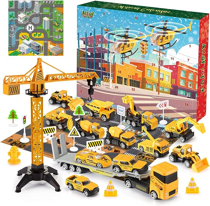 🚗Calendrier de l'Avent pour garçons : ensembles de véhicules de chantier en alliage