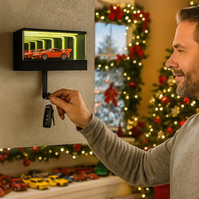 📢50 % DE RÉDUCTION🎅Porte-Clés Garage Infini🚗Effet Tunnel Lumineux LED, Arrêt Automatique, Cadeau Voiture✨