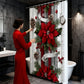 🔥Impression en relief🔥 Rideau de Douche Noël Rouge - Motifs Festifs, Ourlet Lesté, Installation Express 🎄🚿