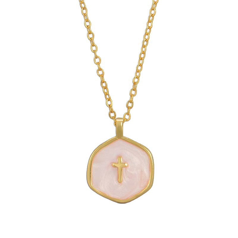 ✨Collier Croix Minimaliste en Acier Inoxydable – Émail Nacré, Hypoallergénique, 3 Couleurs Douces