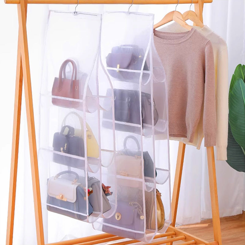 🔥50% DE RÉDUCTION !🌟Organisateur de Sac Suspendu💖6/8 Poches Transparentes Anti-Poussière, Gain de Place & Design Double Face