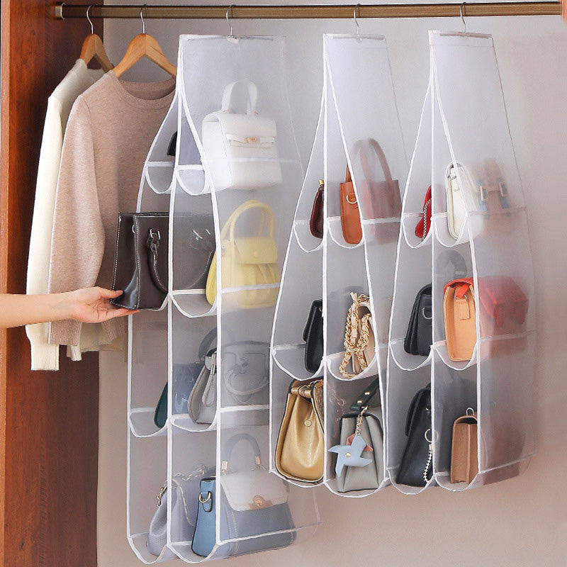 🔥50% DE RÉDUCTION !🌟Organisateur de Sac Suspendu💖6/8 Poches Transparentes Anti-Poussière, Gain de Place & Design Double Face