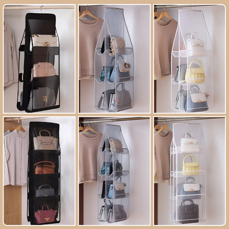 🔥50% DE RÉDUCTION !🌟Organisateur de Sac Suspendu💖6/8 Poches Transparentes Anti-Poussière, Gain de Place & Design Double Face
