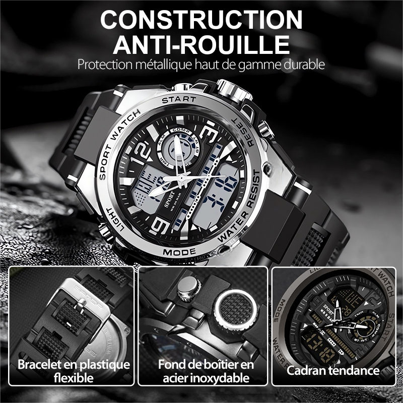 Montre de Sport Étanche pour Hommes avec Affichage Lumineux