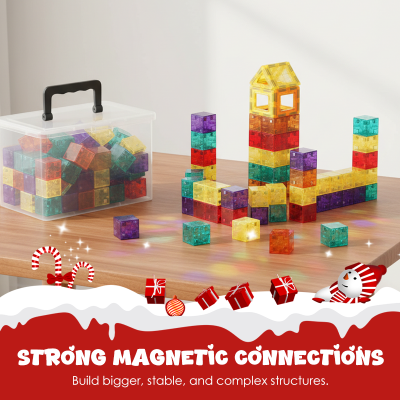 🧩50% DE RÉDUCTION🧲Jeu de Construction Magnétique 60+ Pièces – Aimants Puissants, 6 Faces, Sac de Rangement, Couleurs Vives, Idéal 7-14 ans, STEM🎁