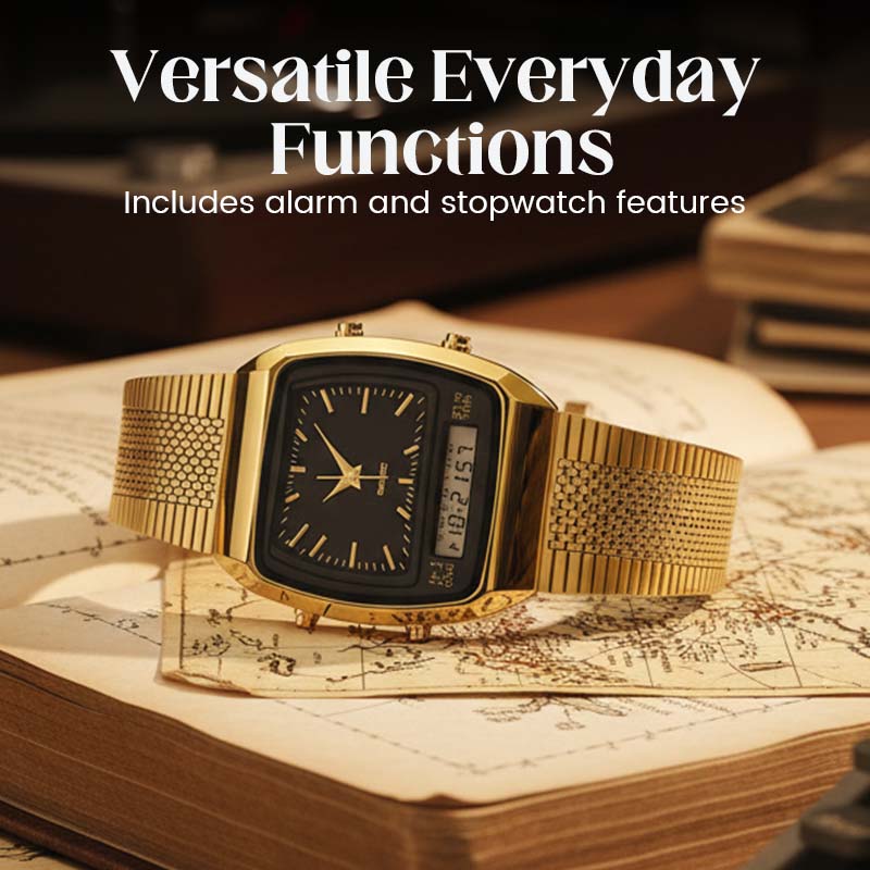⌚ PROMO LIMITÉE 50% DE RÉDUCTION ! 💥 Montre Rétro Carrée Multifonction – Double Affichage, Alliage Zinc, Acier Inoxydable ✨