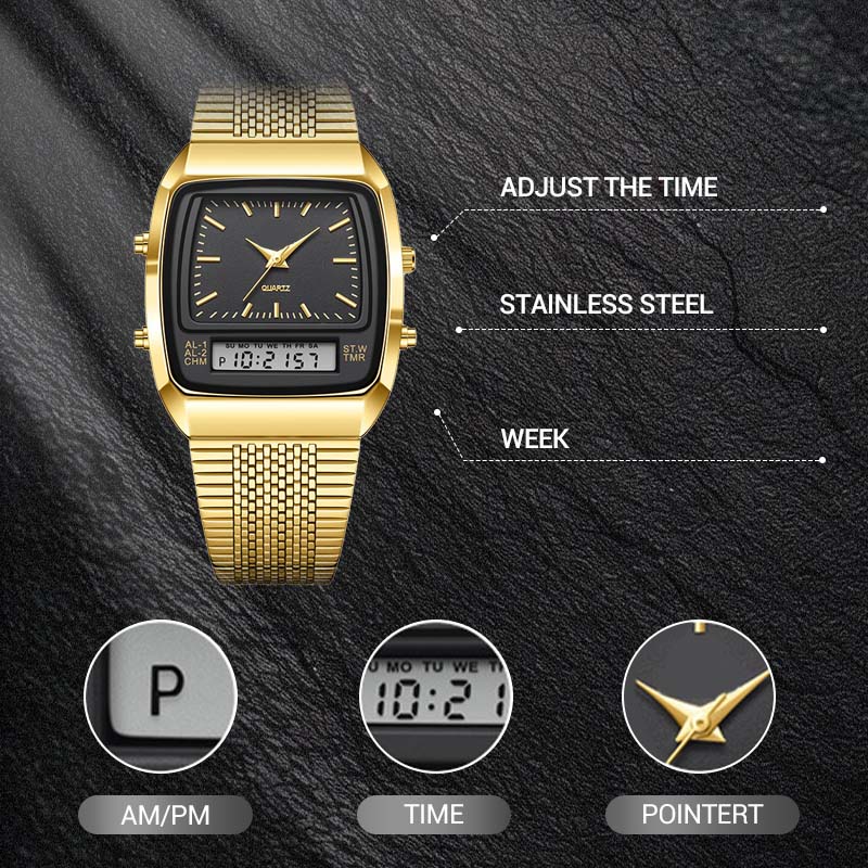 ⌚ PROMO LIMITÉE 50% DE RÉDUCTION ! 💥 Montre Rétro Carrée Multifonction – Double Affichage, Alliage Zinc, Acier Inoxydable ✨