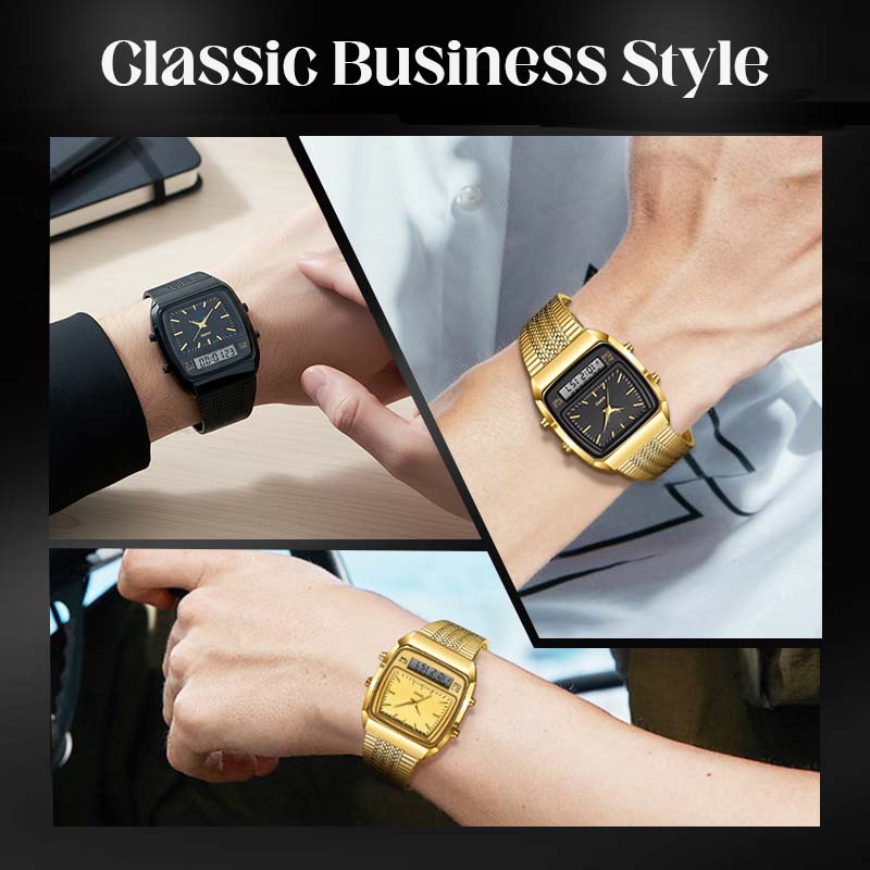 ⌚ PROMO LIMITÉE 50% DE RÉDUCTION ! 💥 Montre Rétro Carrée Multifonction – Double Affichage, Alliage Zinc, Acier Inoxydable ✨