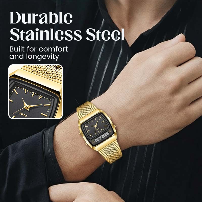 ⌚ PROMO LIMITÉE 50% DE RÉDUCTION ! 💥 Montre Rétro Carrée Multifonction – Double Affichage, Alliage Zinc, Acier Inoxydable ✨