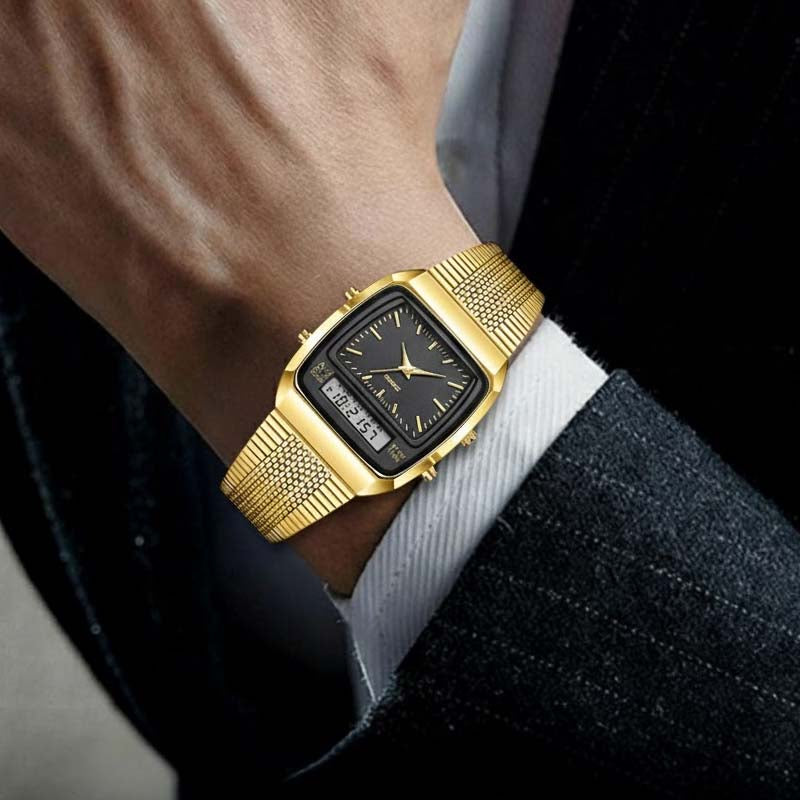 ⌚ PROMO LIMITÉE 50% DE RÉDUCTION ! 💥 Montre Rétro Carrée Multifonction – Double Affichage, Alliage Zinc, Acier Inoxydable ✨