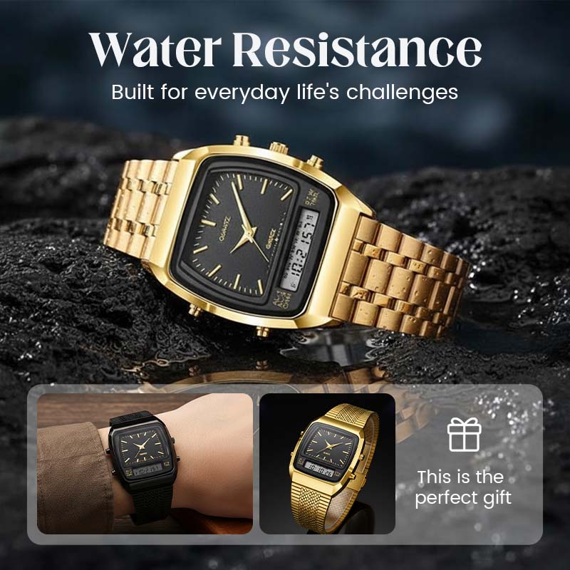⌚ PROMO LIMITÉE 50% DE RÉDUCTION ! 💥 Montre Rétro Carrée Multifonction – Double Affichage, Alliage Zinc, Acier Inoxydable ✨