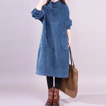 📢📢50 % de réduction🎅Robe Longue Femme en Velours Côtelé👗Coupe Ample & Col Haut | Confort Douillet Absolu, Livraison Rapide 📦🍂