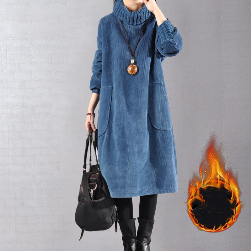 📢📢50 % de réduction🎅Robe Longue Femme en Velours Côtelé👗Coupe Ample & Col Haut | Confort Douillet Absolu, Livraison Rapide 📦🍂