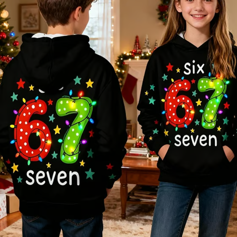 📢📢50% de réduction !!!🎅👕Sweats à capuche graphique de Noël « 67 » pour enfants