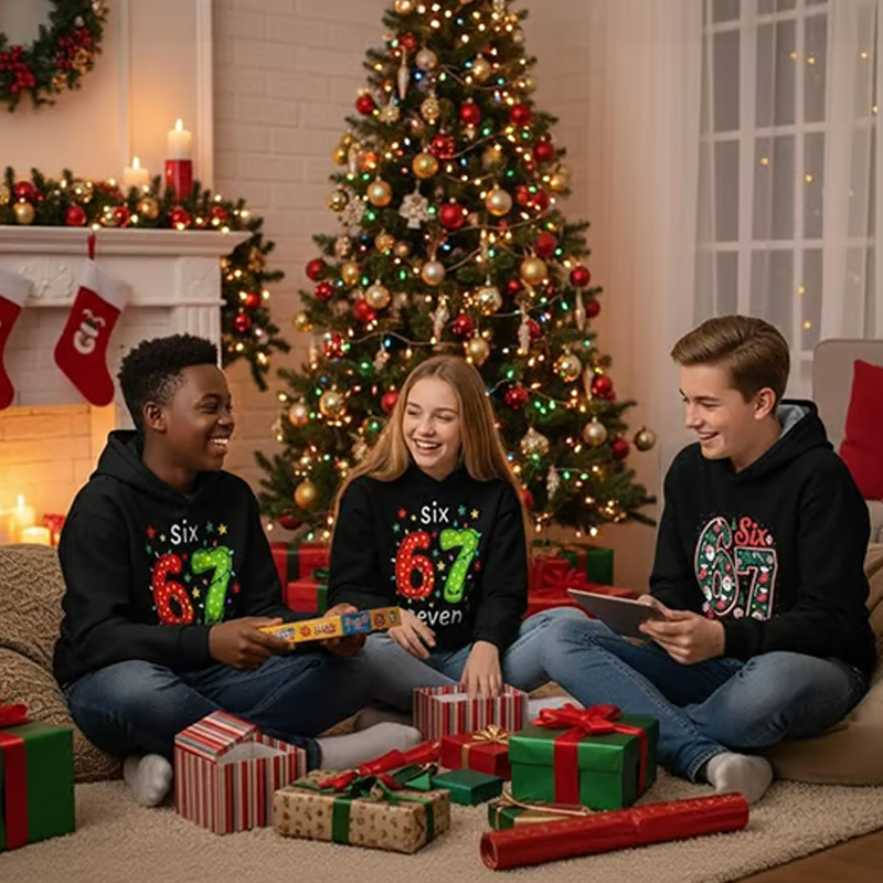 📢📢50% de réduction !!!🎅👕Sweats à capuche graphique de Noël « 67 » pour enfants