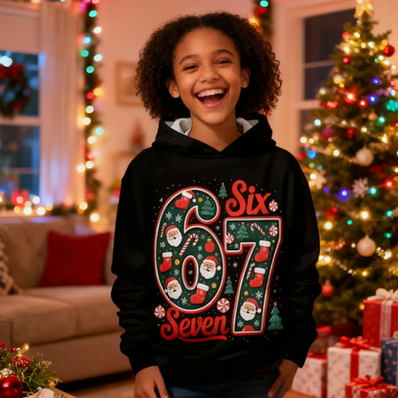 📢📢50% de réduction !!!🎅👕Sweats à capuche graphique de Noël « 67 » pour enfants
