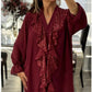 💖Chemise à manches longues à col en V en mousseline et paillettes pour femmes