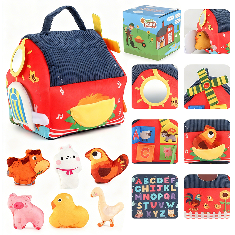 Maison de la Ferme Interactive en Peluche - Set de Jouets pour Enfants