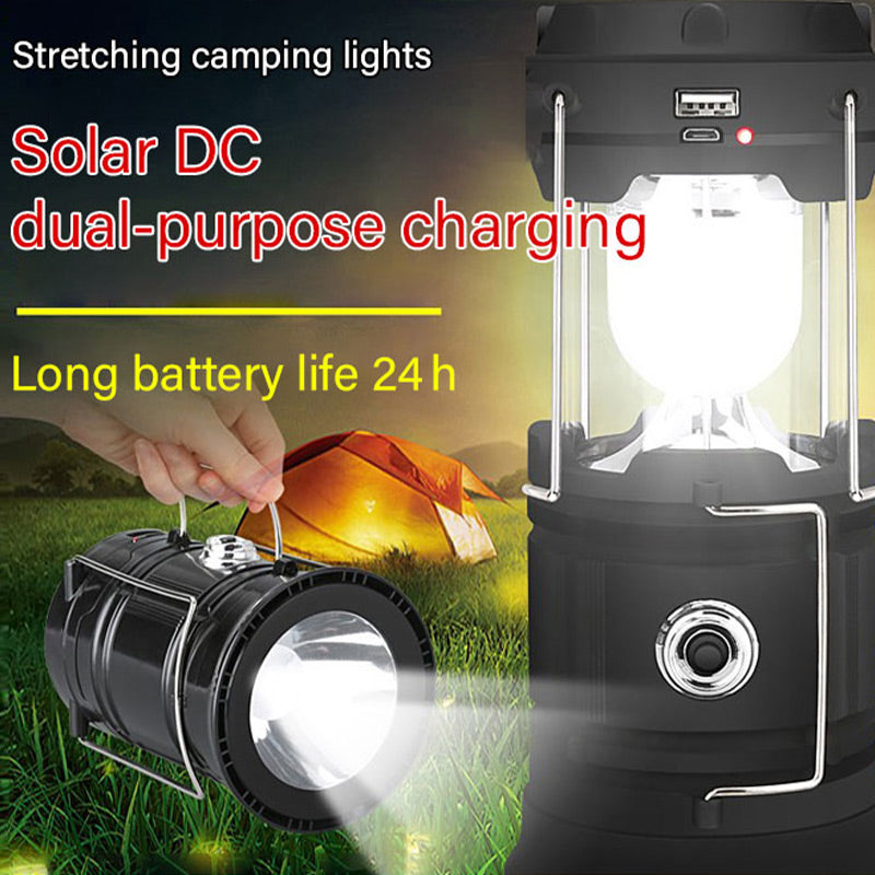 💐50% DE RÉDUCTION ! Lampe de camping rétractable à énergie solaire – Charge Solaire + USB, Étanche IP65, Lumière Multimode 🏕️☀️【Offre Limitée】