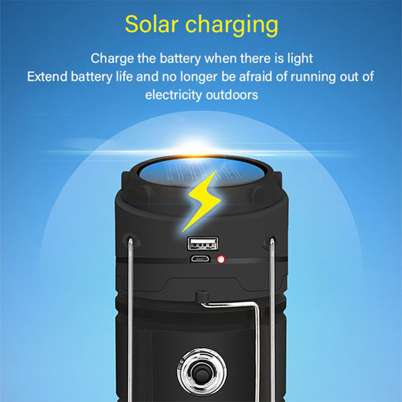 💐50% DE RÉDUCTION ! Lampe de camping rétractable à énergie solaire – Charge Solaire + USB, Étanche IP65, Lumière Multimode 🏕️☀️【Offre Limitée】
