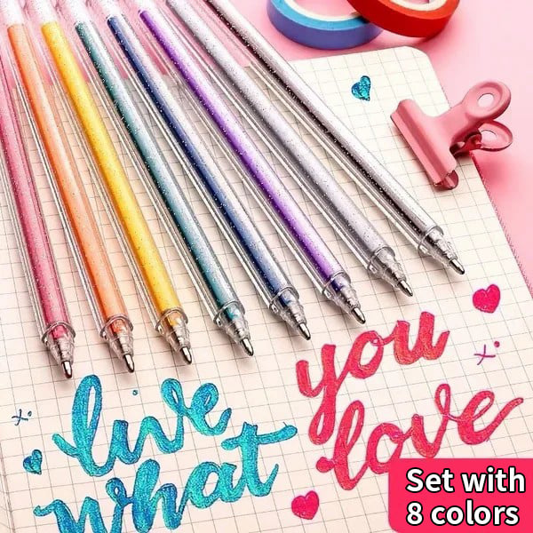 Set de Stylos Gel Pailletés Biodégradables - 8/12/18 Couleurs