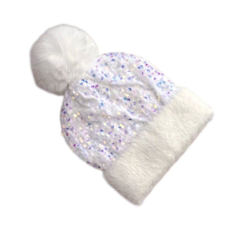 📢50% DE RÉDUCTION✨Bonnet d’Hiver à Pompon & Paillettes Scintillantes – Fausse Fourrure Douce, Ajustement Élastique & Éclat Festif Instantané⚡