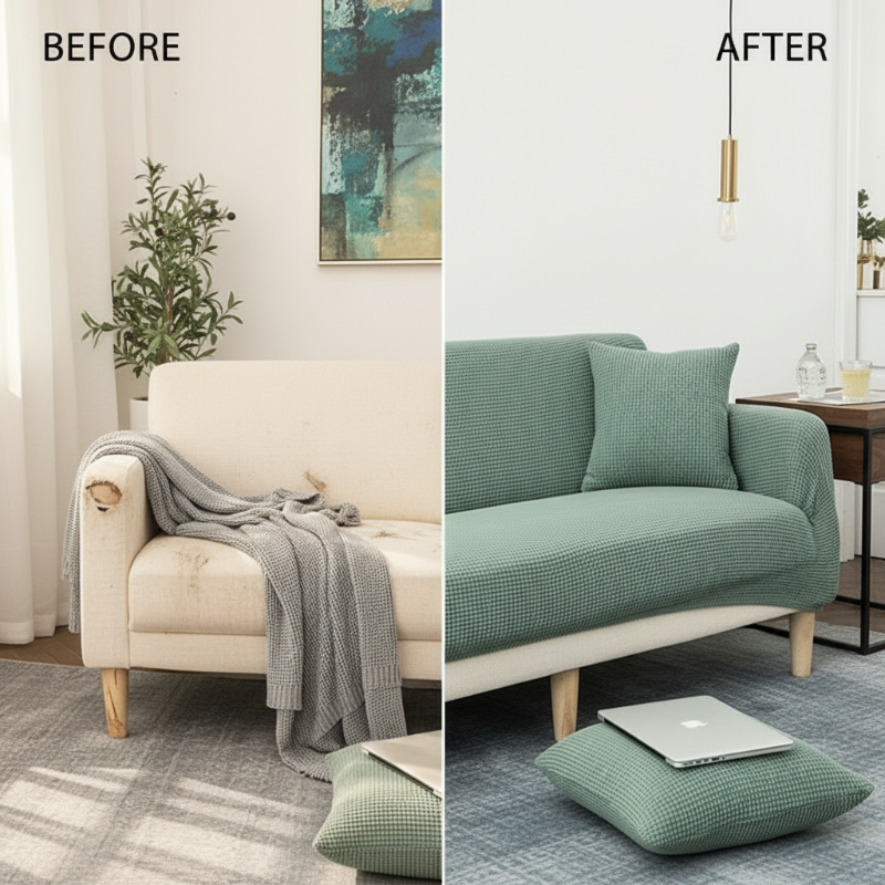 🛋️ 50% DE RÉDUCTION! 🧵 Housse de Canapé Extensible en Maille Jacquard – Anti-Dérapante, Douce & Ajustement Universel 🏠