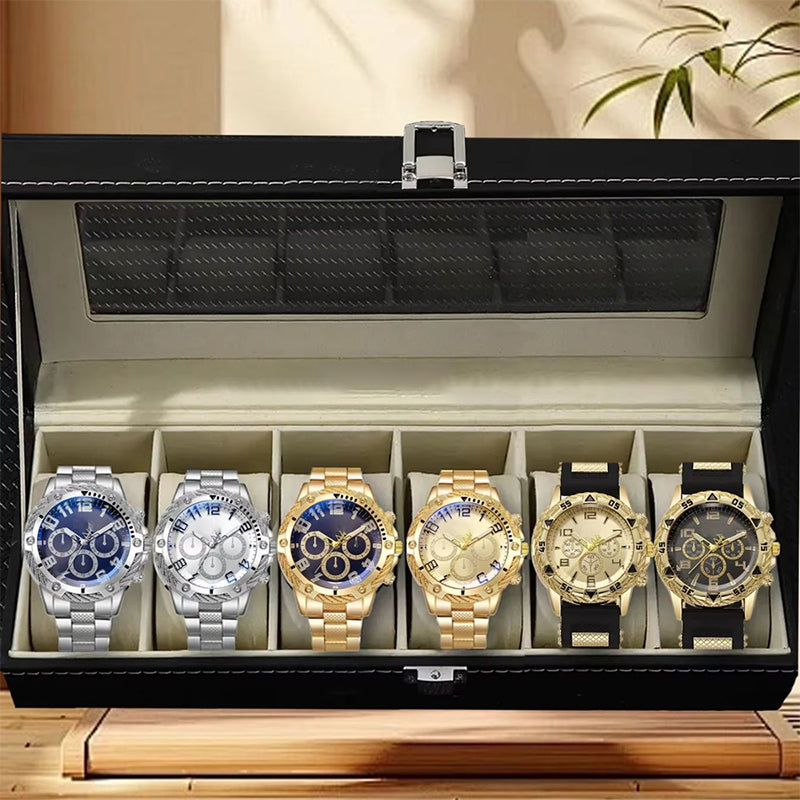 ⏰Ensemble de 6 montres pour homme✨Collection élégante, coffret cadeau raffiné et parfait pour toutes les occasions📦
