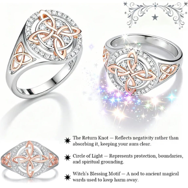 Bague Élégante Bicolore à Nœud Celtique Ornée de Zircons