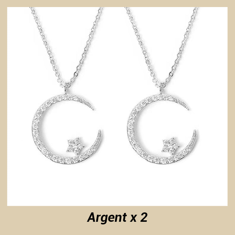 Collier Étincelant avec Pendentif d'Étoile et de Lune